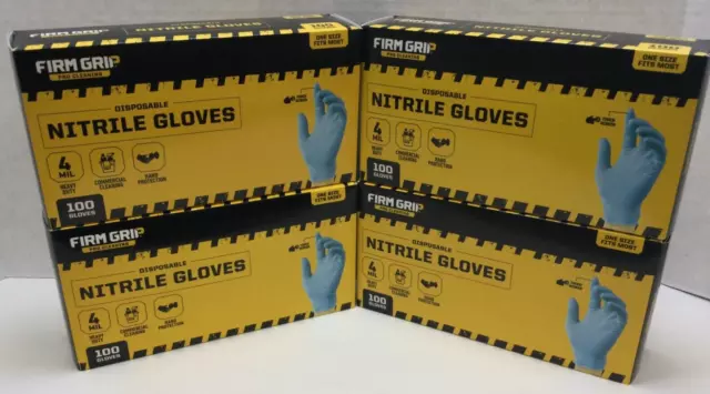 4 Firm Grip Pro Cleaning Disposable Heavy Duty Nitrile Gloves 100Ct Ea, One Size
