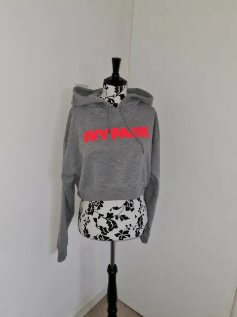 womens Ivy Park Size Medium Grey Logo long Sleeve Crop Hoodie Pullover jumper