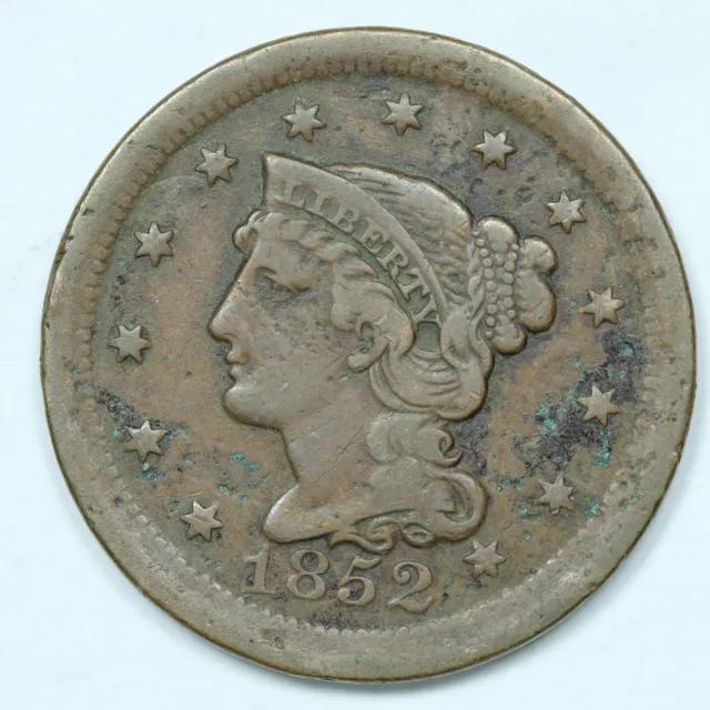 1852 Braided Hair Large Cent 1C Penny