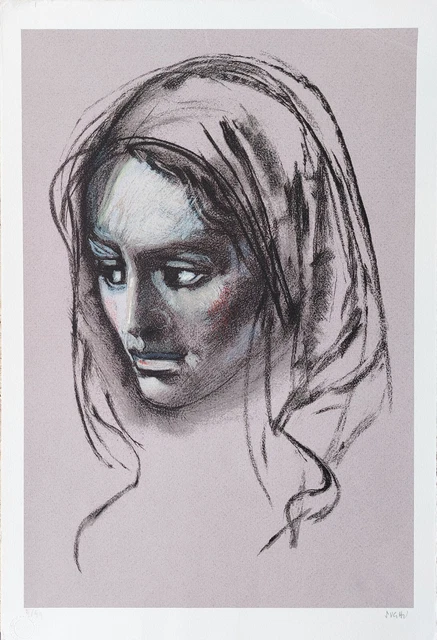 ALBERTO SUGHI-"VOLTO DI DONNA"-LITOGRAFIA A COLORI 35x50 PUBBL. CATALOGO GARANZ.