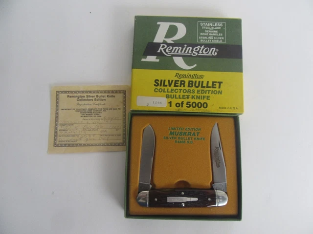 Vintage 1988 Remington Sterling Silver Bullet Muskrat Knife w/ Box, R4466