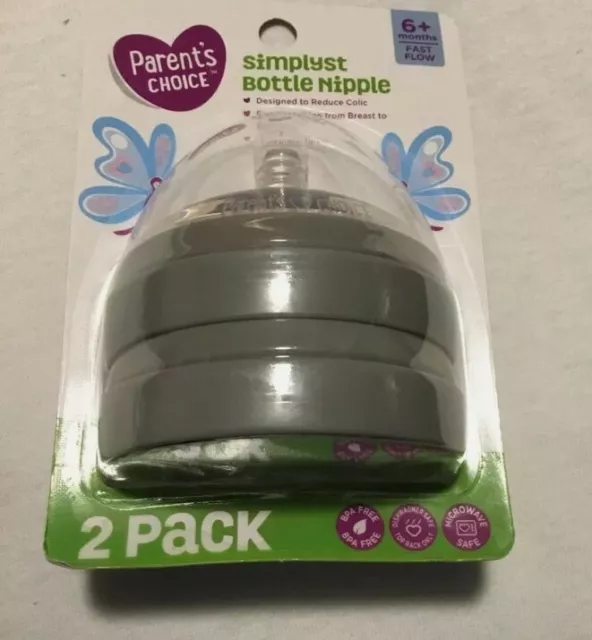 🆕  🔥2Pack Parent's Choice Simplyst Bottle Nipple 6+ Months Fast Flow