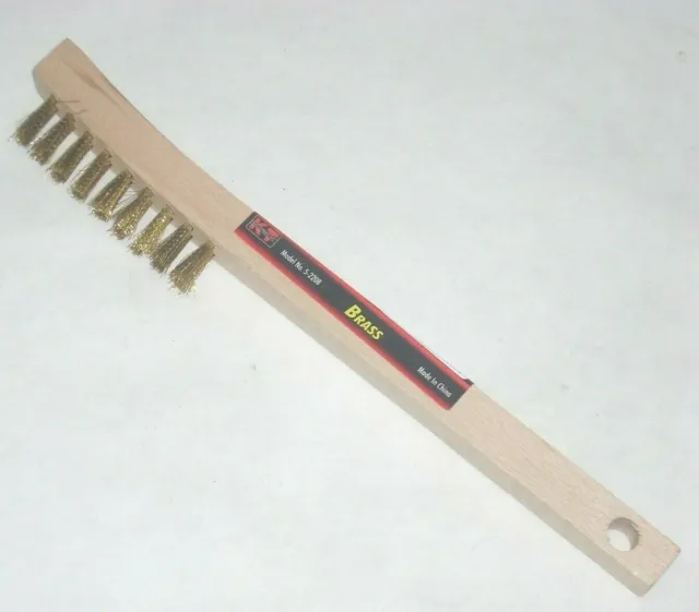KT Industries 5-2208 Brass Wire Brush w Wood Handle Knuckle Brush 9 Row 7 3/4" L