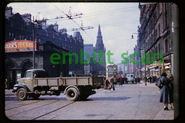 Original Slide, Scotland Glasgow Tram Trolley Scene, 1950s