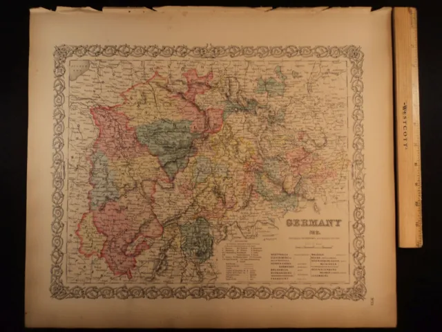 1855 1st COLTON Atlas Color Map GERMANY Westphalia Luxemburg Saxony 14x17in