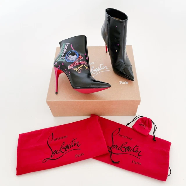 Christian Louboutin In Love Boot 100 EU 35 US 5 Black Graffiti High Heel Booties