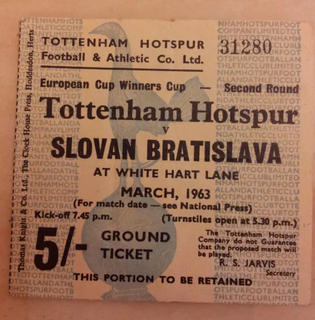 1963 Ticket Tottenham Hotspur v Slovan Bratislava (European Cup Winners Cup)RARE 3
