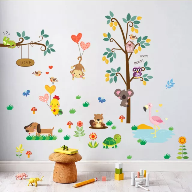 owl animal wall sticker jungle zoo tree nursery baby kids room decal mural DSKX