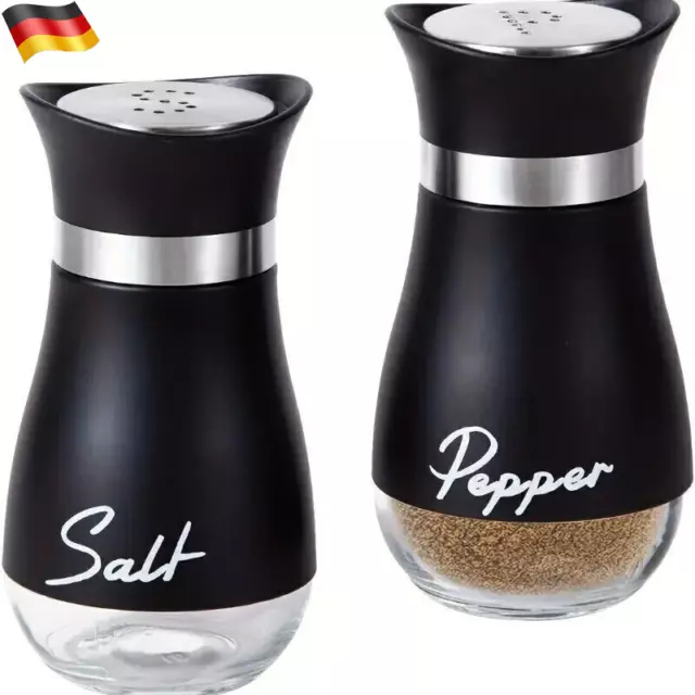 Edelstahl Salz- Und Pfefferstreuer Set Mit Glasflasche, Gewürzspender Küch DHL