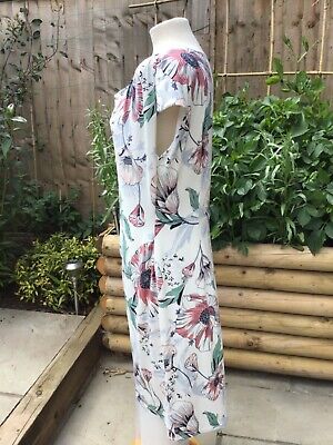 Per Una Floral Shift Dress Size 16 Cream Off White Pink Peach Floral Ruched Side 3