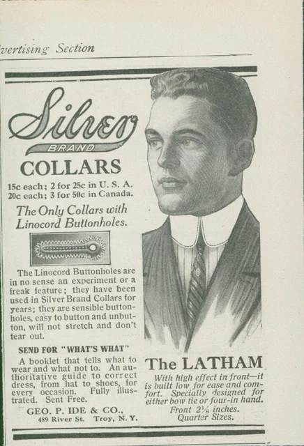 1910 Silver Brand Collars Linocord Buttonholes Latham Geo P Ide Vtg Print Ad CO2