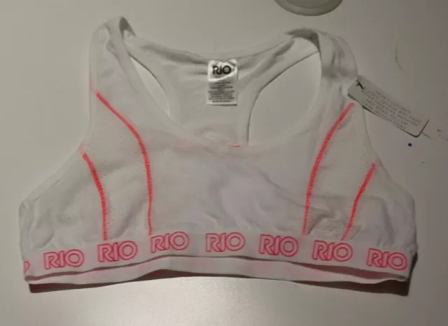 New Rio Girls Cotton White Netball Racer Back Crop Bra Top Size 8-10,12-14