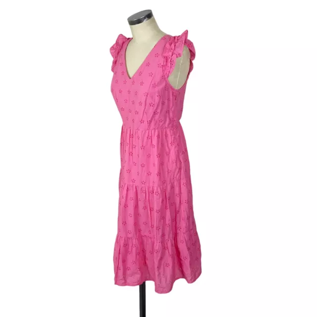 NEW J Crew Cotton Eyelet Midi Dress 8P Petite Tropical Azalea Pink Flutter BP804 3