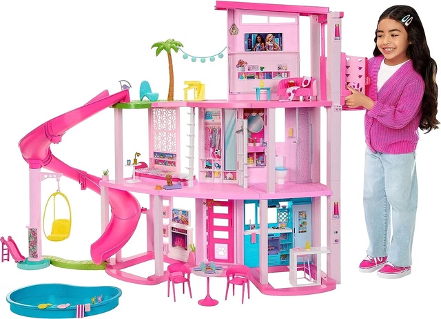 Barbie Dreamhouse, Pool Party Doll House with 75 Pieces and 3-Story Slide, Bar