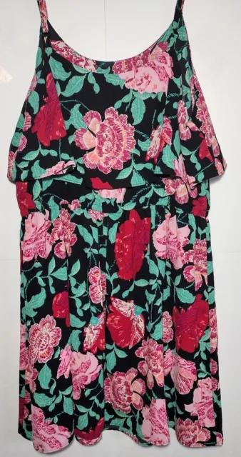 ELLE Women's Floral Slip On Tiered Ruffle Dress Size Large EUC
