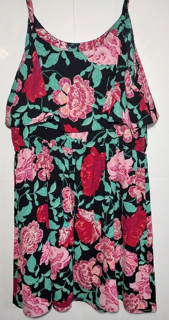 ELLE Women's Floral Slip On Tiered Ruffle Dress Size Large EUC