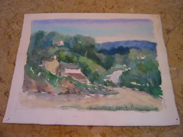 Vtg Antique Early 20th Cent. E A Trego Double Sided Watercolor Painting & Pastel
