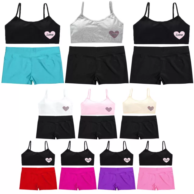 Kids Girl's Sports Suit Waistband Vest With Shorts Spaghetti Straps Removable