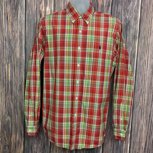 Ralph Lauren Men Red Long Sleeve Plaid Button Classic Pony Logo Shirt Size Large