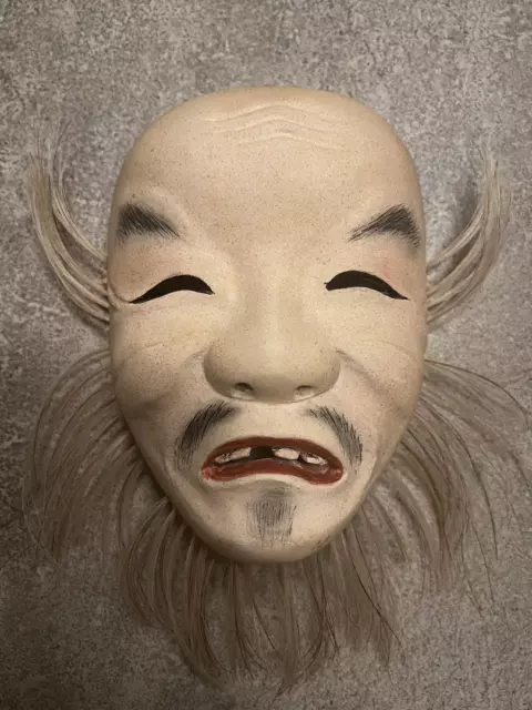 Noh Mask Mustache Wood Carving from Japan