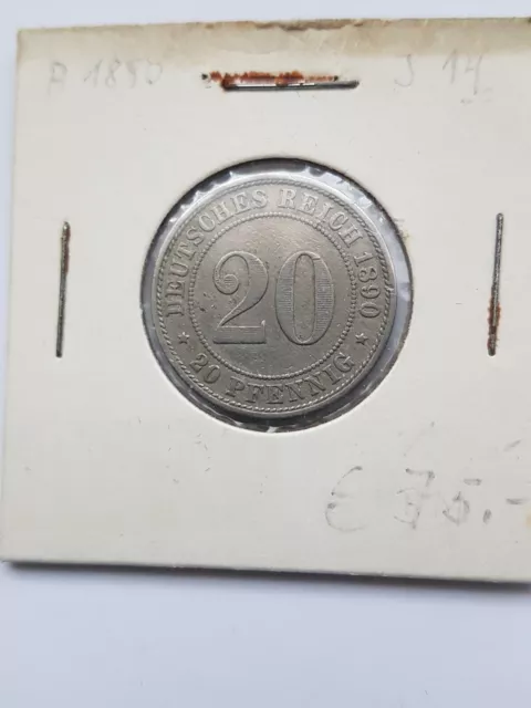 20 Pfennig 1890 A (Cu-Ni), Deutsches Kaiserreich, ss+