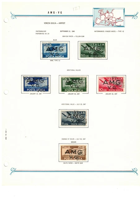 AMG VG Italy Trieste 1945 Airmail Definitive Set VFU on Bush Album Page