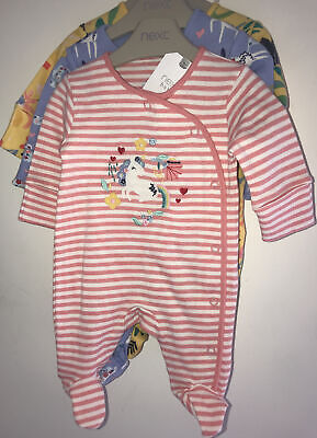 Next Set 3 ~ Up To 1 Month ~ 10  Lbs ~~ Girls Cotton Sleepsuits ~ Unicorn Themed