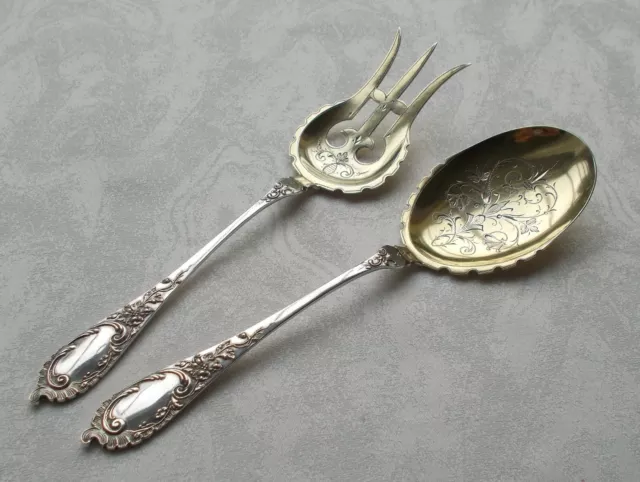 Rare Elegant 2-tlg. Salad Cutlery IN Art Nouveau From 800 Silver Um 1900 - 1910