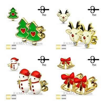 Cute FAMA Christmas Holiday Stainless Steel Stud Earrings Select Xmas Style
