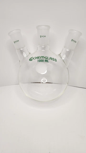 Chemglass Life Sciences 1000mL 3-Neck Round Bottomed Flask, 1-CN 24/40 Outer,...
