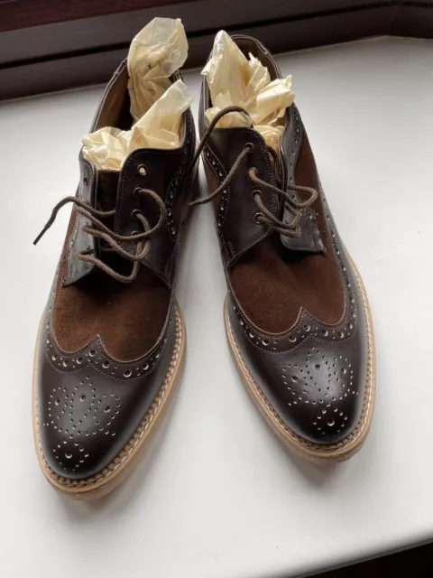 Scarpe brogue vintage Funky anni '70 marroni in pelle scamosciata/pelle taglia 10 nuove di zecca