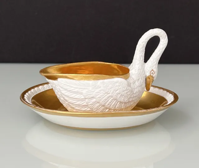 Antique P.L.Dagoty Empire Period Porcelain Swan Cup with Saucer 1804-1814