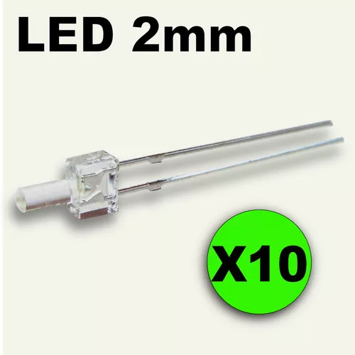 319# LED 2mm verte lot de 10 + résistance --->1200 mcd