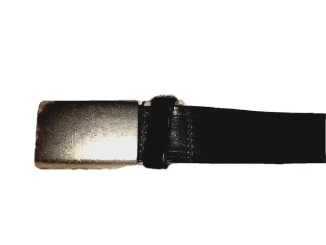 Genuine Leather Belt, Black with Brush Silver Flat Buckle, Men's MED