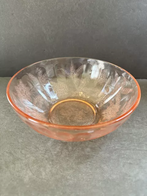 Vintage Jeannette Floral Poinsettia Pink Depression Glass Bowl 7.5"