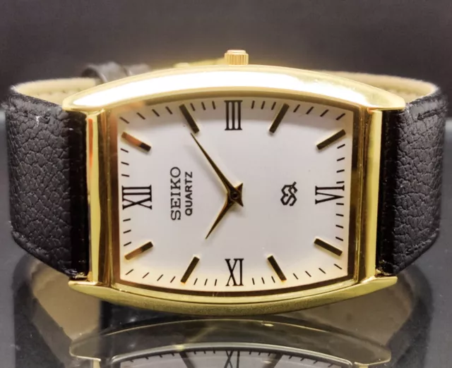 SEIKO QUARTZ SUPER slim men's gold plated rectangular excellent watch ...