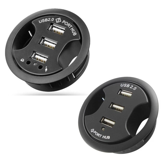 3/5-Port USB 2.0 Hub Mounting In-Desk Multi Splitter Grommet Hole for Cellphone
