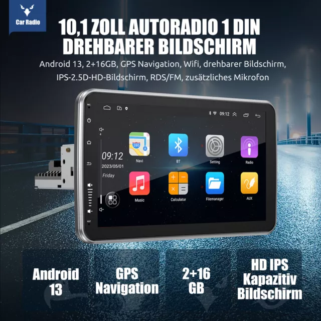 DAB+ 10" Android 13 Autoradio 1 DIN Drehbar Bildschirm GPS Navi Bluetooth Kamera 2