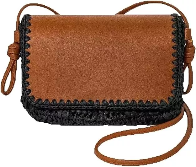 Universal Thread Straw Flap Black & Brown 8x6 Inch Crossbody Bag NWT CUTE