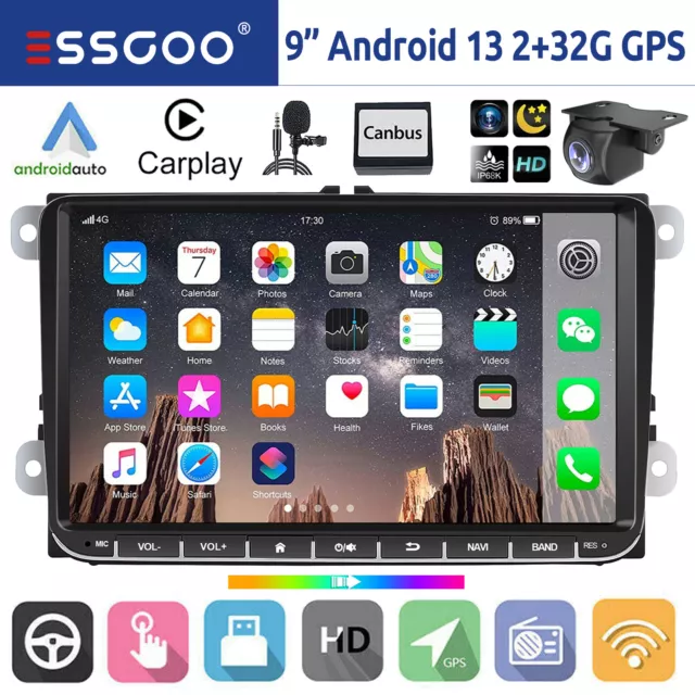 Autoradio Android 13 Carplay GPS NAVI Für VW GOLF 5 6 Touran Passat Caddy Tiguan