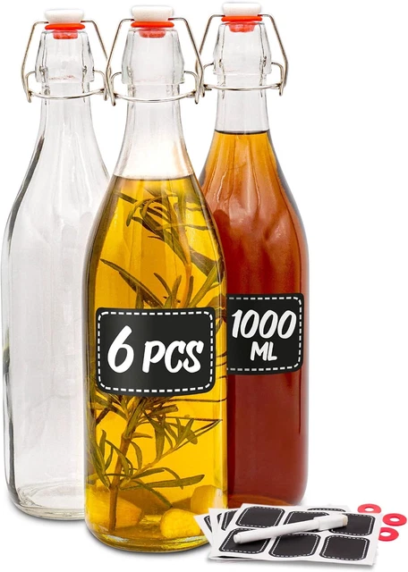 Set 3 Bottiglie Vetro Vintage Da 1 Litro Con Tappo A Leva - Per Olio, Vino, Acqua - Foto 13