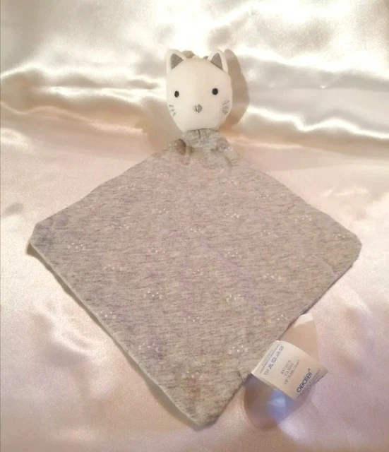 ⭐⭐⭐ Doudou plat Chat tissu blanc gris motif têtes chats  OBAIBI OKAIDI TBEtat