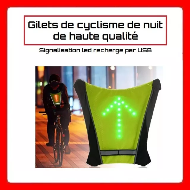 Gilet de Signalisation Cycliste LED Velo Moto Reflechissant Securite Batterie