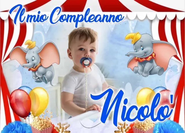 BANNER STRISCIONE compleanno - Dumbo - CON NOME foto ed età bimbo/a