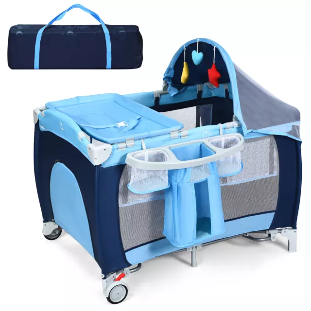 Foldable Baby Crib Playpen Travel Infant Bassinet Bed Mosquito Net Music w Bag