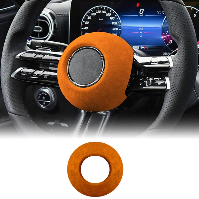 Car Steering Wheel Suede Logo Cover Decor Trim for Mercedes Benz C Class 2022