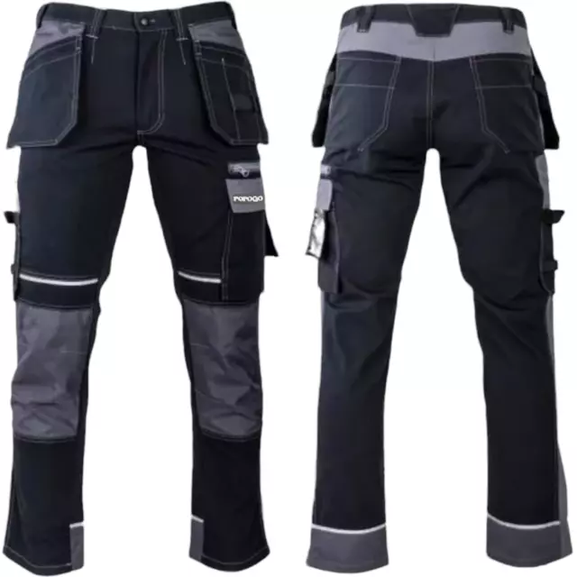 Mens Multi Pocket Cargo Combat Work Trousers Black Holster Pockets Heavy Duty
