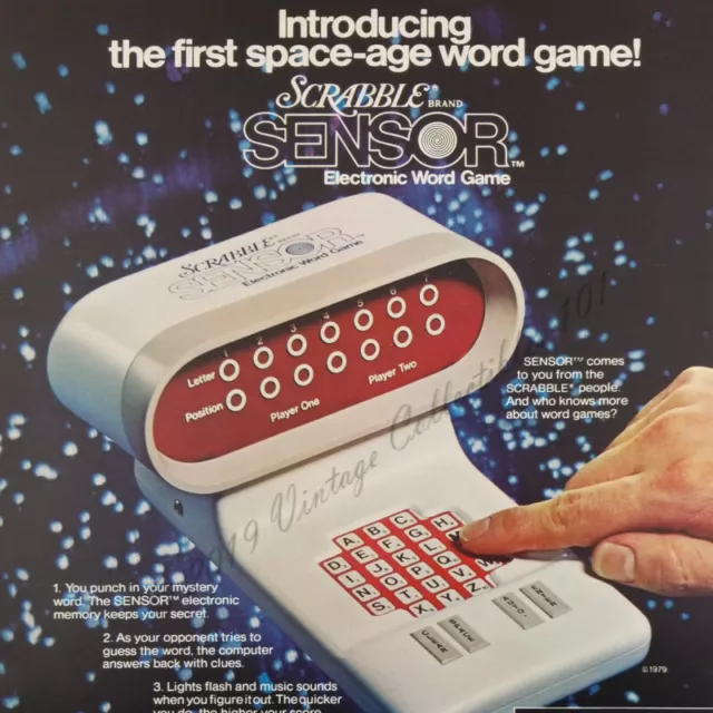 1979 Scrabble Sensor electronic brain futuristic Space Age Word Game print ad
