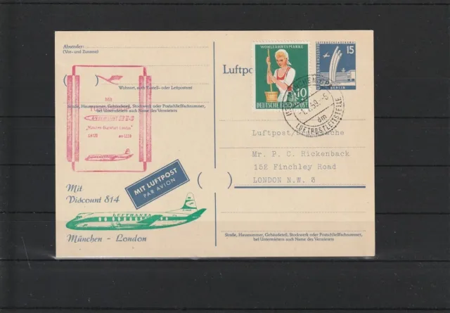 Berlin GA Karte + BRD ZuF Lufthansa Luftpost München - London, 1959 #1100512