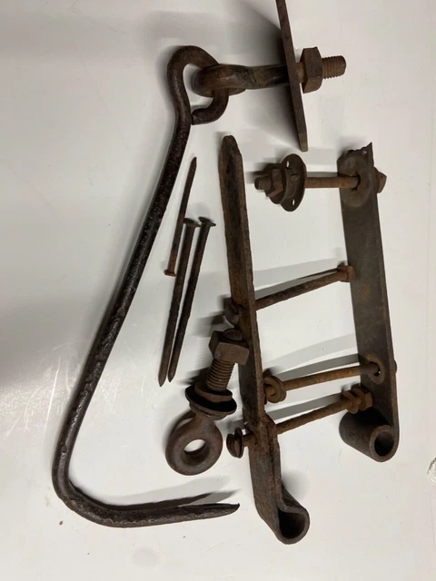Antique Primitive Wrought Iron Hand Forged Barn Door Hooks/Gate Latch hinges
